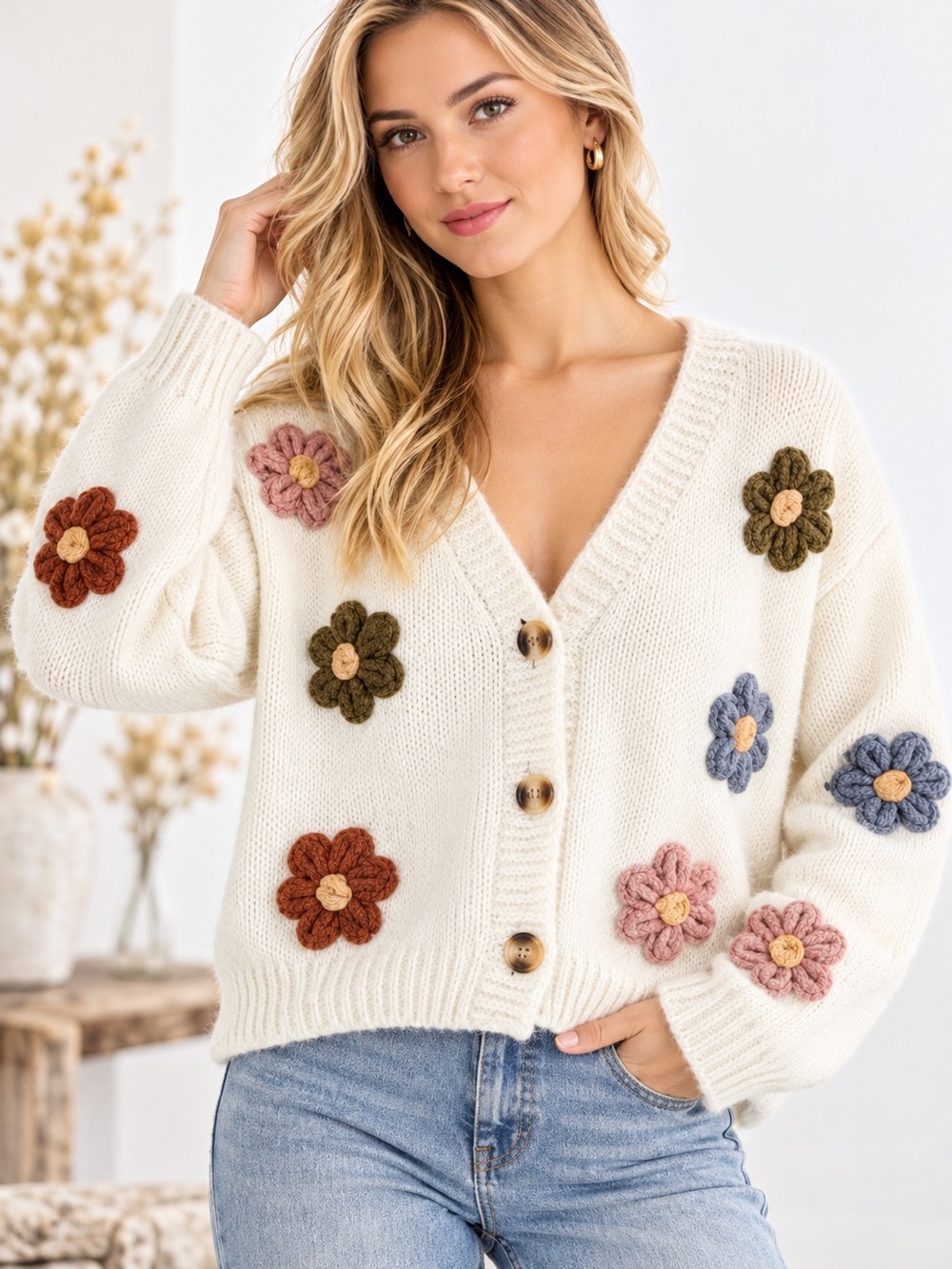 Dreamers Cozy Floral appliqué cardigan